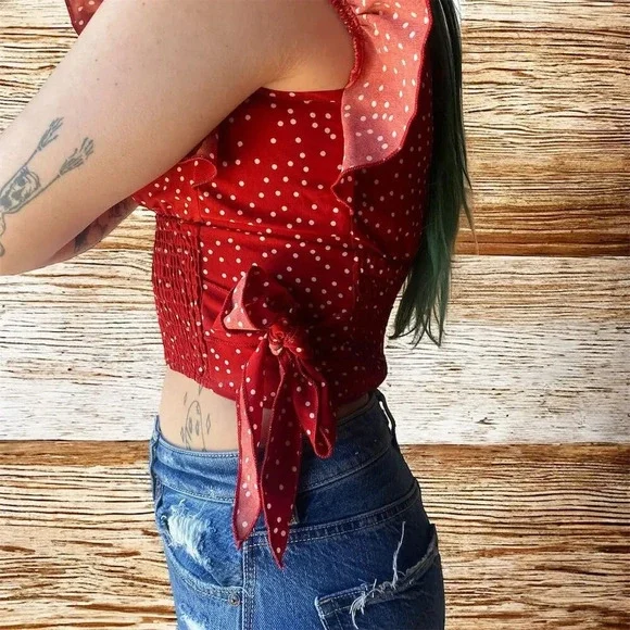 Shein Women's Red Polka Dot Ruffle Sleeve Crop Top Size XS - Picture 4 of 4